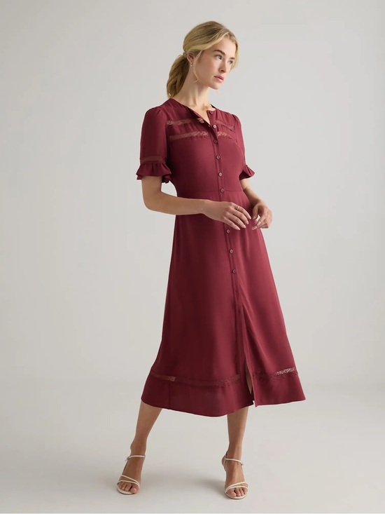Quince Dresses & Skirts - Lightweight Crepe Lace Inset Midi Dress